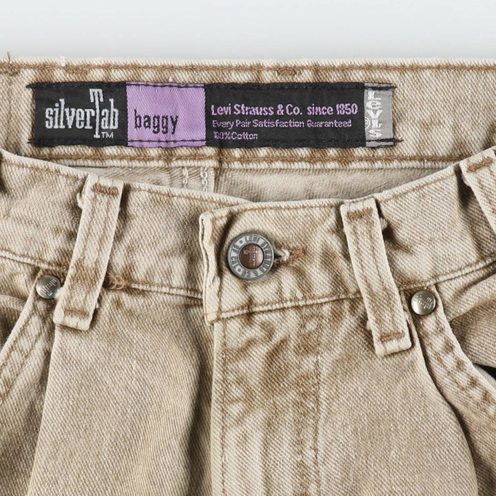 90'S Levi's Silver Tab Baggy Tapered Denim Pants, Made in USA, Men's, Size W29, Vintage cotton Khaki type beige Vintage Second Hand