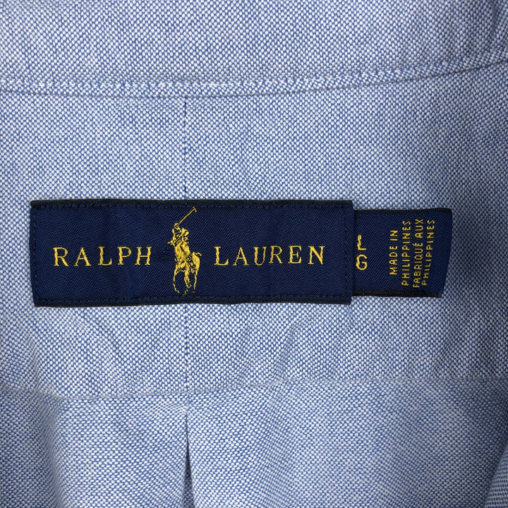 Ralph Lauren short sleeve button down shirt, men's size L cotton blue type Vintage Second Hand