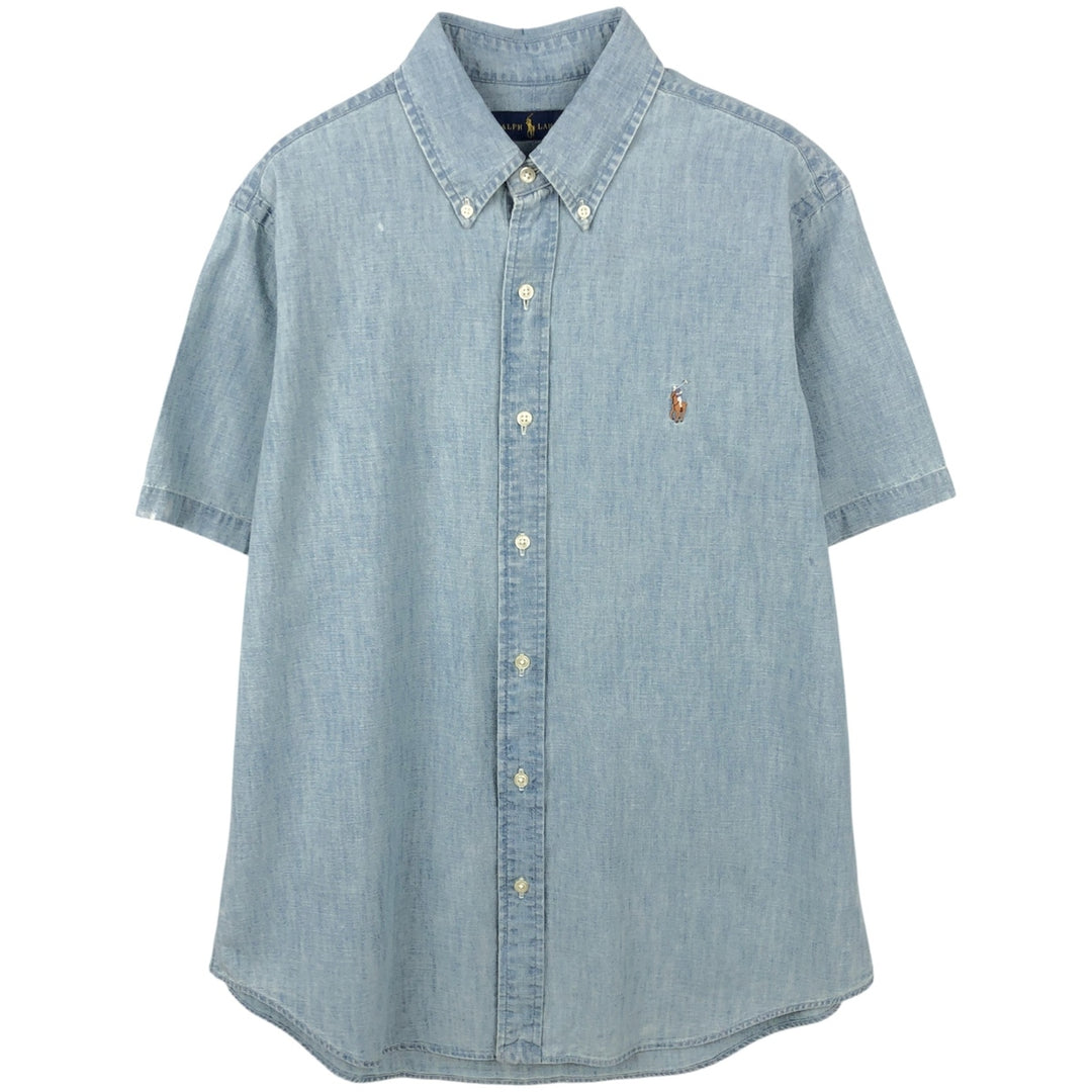 Ralph Lauren short-sleeved button-down chambray shirt, men's size M (approx.) cotton Blue type light blue Vintage Second Hand