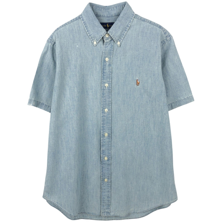 Ralph Lauren short-sleeved button-down chambray shirt, men's size M (approx.) cotton Blue type light blue Vintage Second Hand