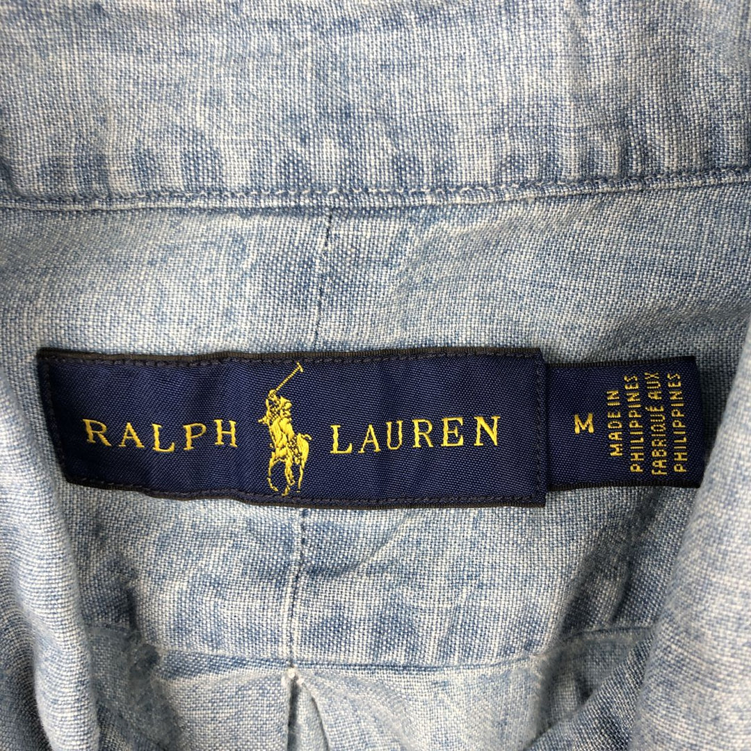 Ralph Lauren short-sleeved button-down chambray shirt, men's size M (approx.) cotton Blue type light blue Vintage Second Hand