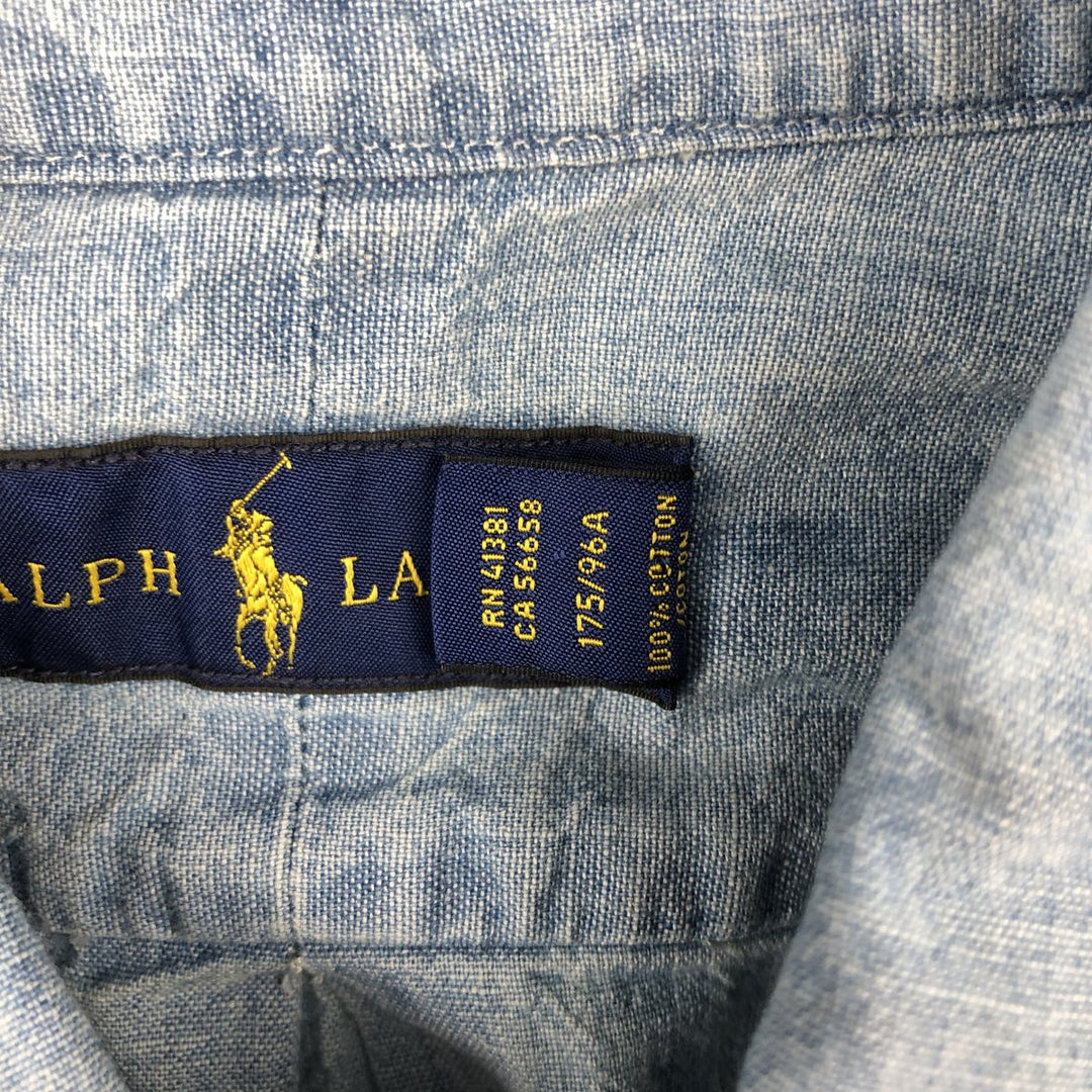 Ralph Lauren short-sleeved button-down chambray shirt, men's size M (approx.) cotton Blue type light blue Vintage Second Hand