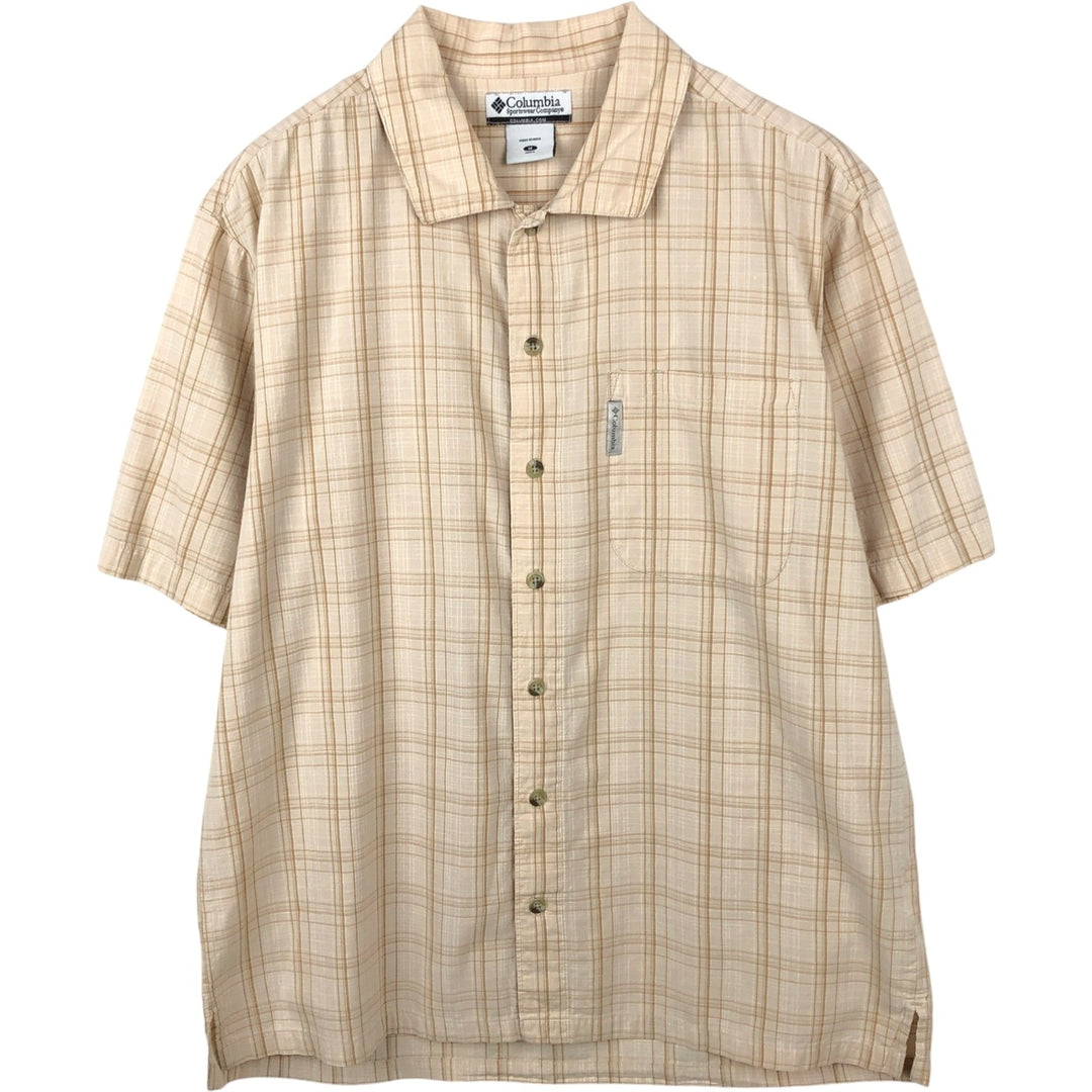 Columbia Check Pattern Wide Collar Short Sleeve Cotton Check Shirt, Men's Size M (Equivalent), Vintage cotton Beige type Vintage Second Hand