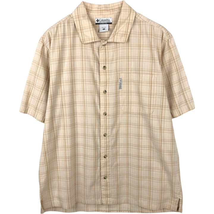 Columbia Check Pattern Wide Collar Short Sleeve Cotton Check Shirt, Men's Size M (Equivalent), Vintage cotton Beige type Vintage Second Hand
