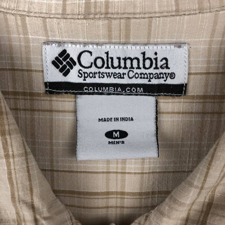Columbia Check Pattern Wide Collar Short Sleeve Cotton Check Shirt, Men's Size M (Equivalent), Vintage cotton Beige type Vintage Second Hand