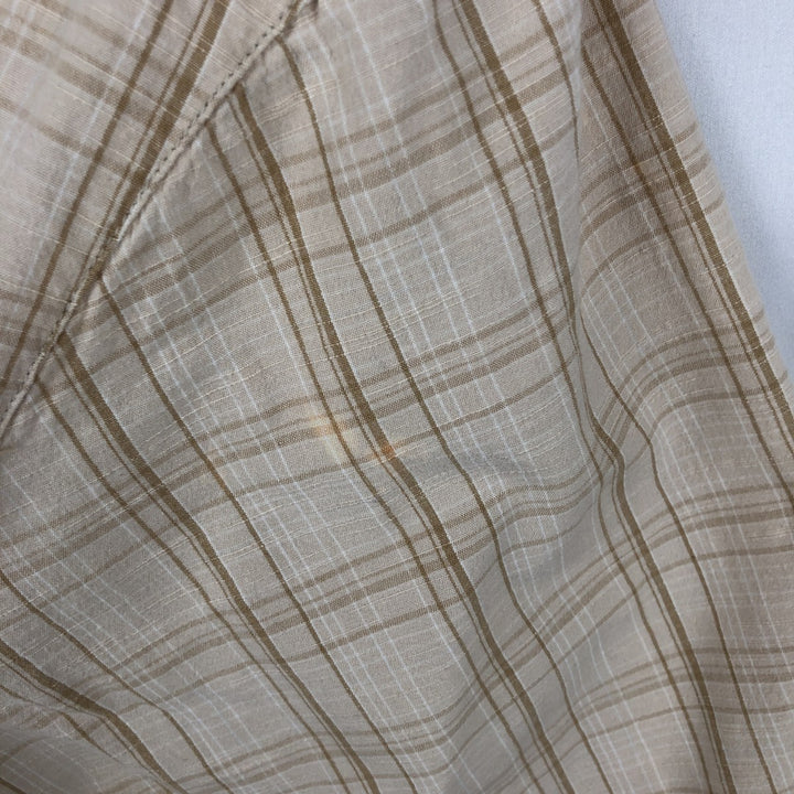 Columbia Check Pattern Wide Collar Short Sleeve Cotton Check Shirt, Men's Size M (Equivalent), Vintage cotton Beige type Vintage Second Hand