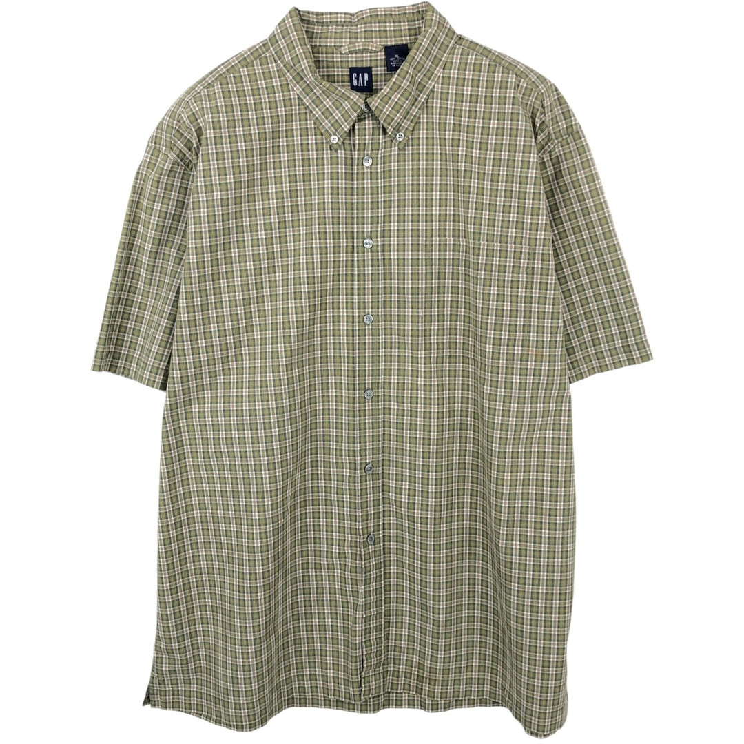 90'S GAP (Old GAP) Short-Sleeve Button-Down Check Shirt, Men's Size XL (Equivalent), Vintage cotton green type Vintage Second Hand