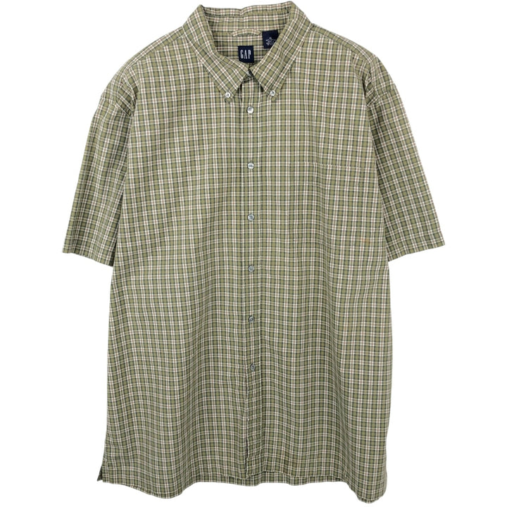 90'S GAP (Old GAP) Short-Sleeve Button-Down Check Shirt, Men's Size XL (Equivalent), Vintage cotton green type Vintage Second Hand