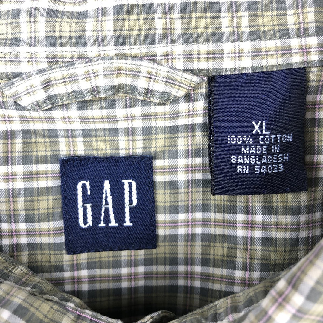 90'S GAP (Old GAP) Short-Sleeve Button-Down Check Shirt, Men's Size XL (Equivalent), Vintage cotton green type Vintage Second Hand