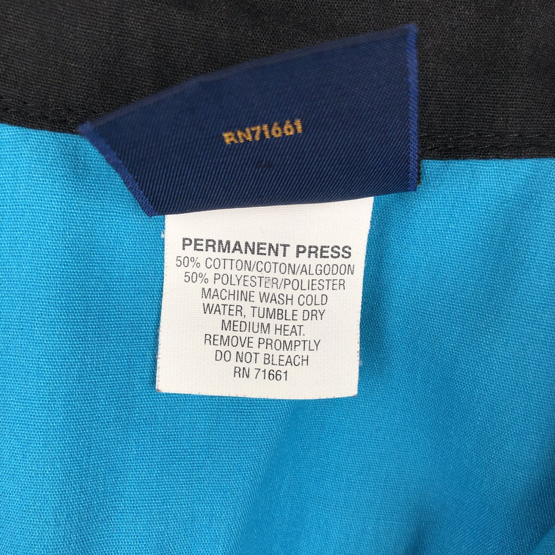 90'S Hilton Open Collar Short Sleeve Bowling Shirt, Boxy Shirt, Made in USA, Men's XL (approx.), Vintage cotton turquoise blue Vintage Second Hand