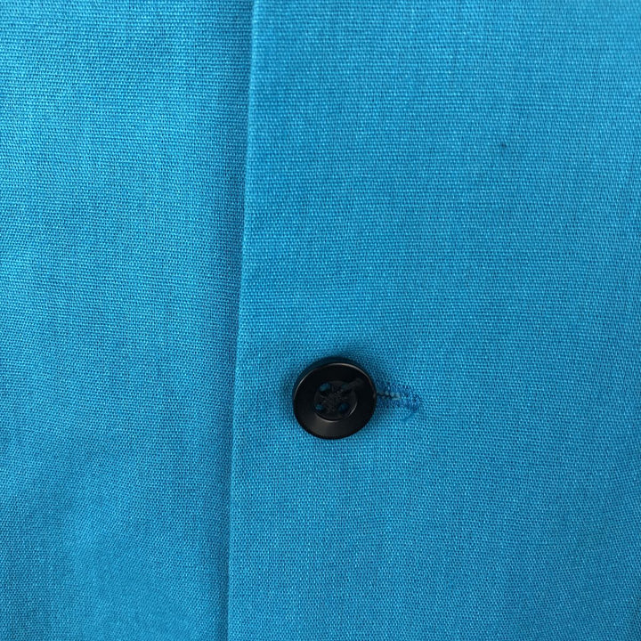 90'S Hilton Open Collar Short Sleeve Bowling Shirt, Boxy Shirt, Made in USA, Men's XL (approx.), Vintage cotton turquoise blue Vintage Second Hand