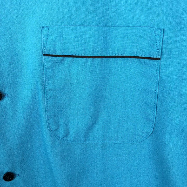 90'S Hilton Open Collar Short Sleeve Bowling Shirt, Boxy Shirt, Made in USA, Men's XL (approx.), Vintage cotton turquoise blue Vintage Second Hand