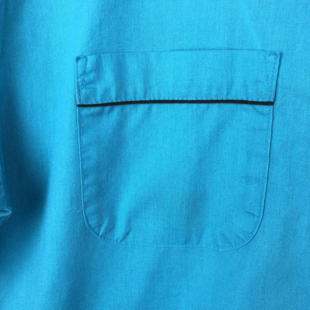 90'S Hilton Open Collar Short Sleeve Bowling Shirt, Boxy Shirt, Made in USA, Men's XL (approx.), Vintage cotton turquoise blue Vintage Second Hand