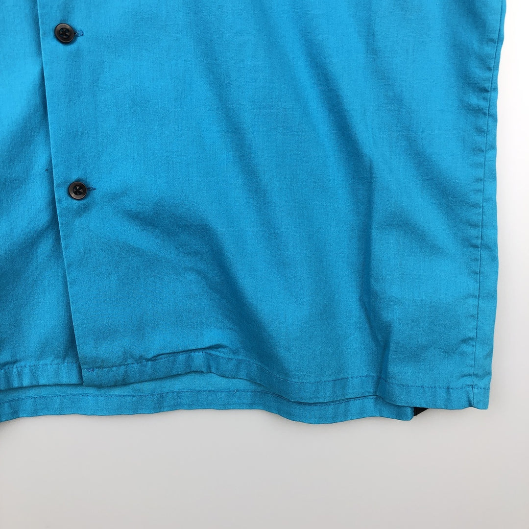 90'S Hilton Open Collar Short Sleeve Bowling Shirt, Boxy Shirt, Made in USA, Men's XL (approx.), Vintage cotton turquoise blue Vintage Second Hand