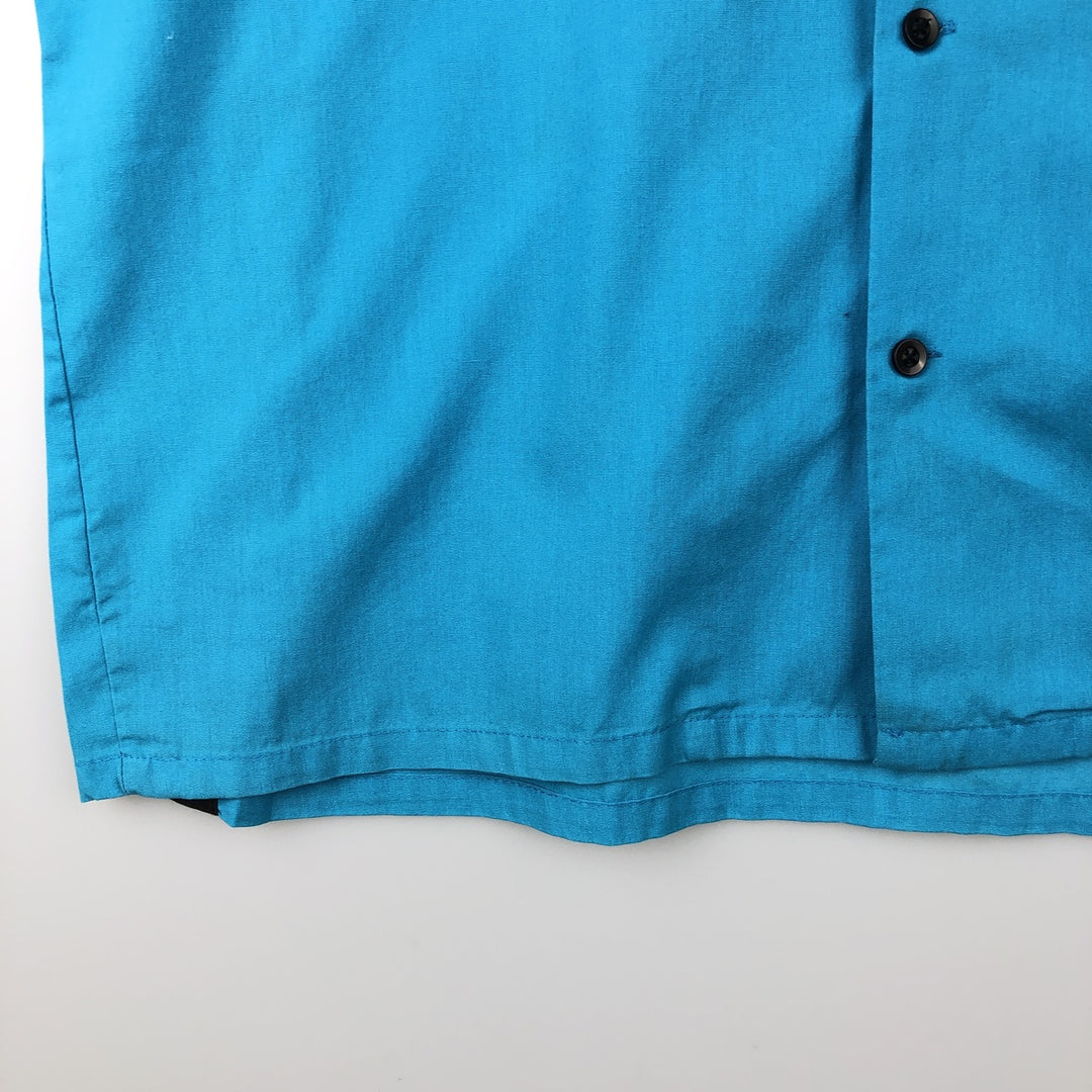 90'S Hilton Open Collar Short Sleeve Bowling Shirt, Boxy Shirt, Made in USA, Men's XL (approx.), Vintage cotton turquoise blue Vintage Second Hand