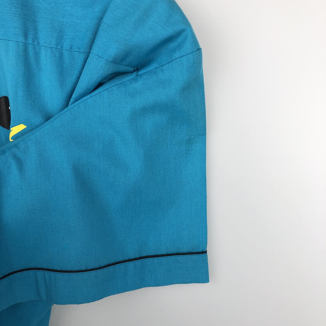90'S Hilton Open Collar Short Sleeve Bowling Shirt, Boxy Shirt, Made in USA, Men's XL (approx.), Vintage cotton turquoise blue Vintage Second Hand