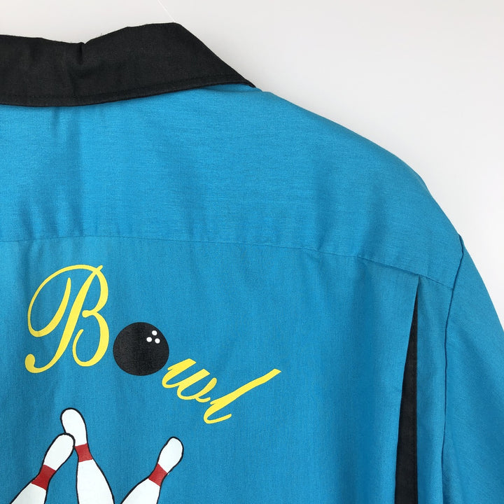 90'S Hilton Open Collar Short Sleeve Bowling Shirt, Boxy Shirt, Made in USA, Men's XL (approx.), Vintage cotton turquoise blue Vintage Second Hand