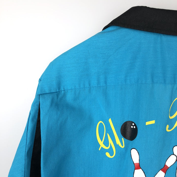 90'S Hilton Open Collar Short Sleeve Bowling Shirt, Boxy Shirt, Made in USA, Men's XL (approx.), Vintage cotton turquoise blue Vintage Second Hand
