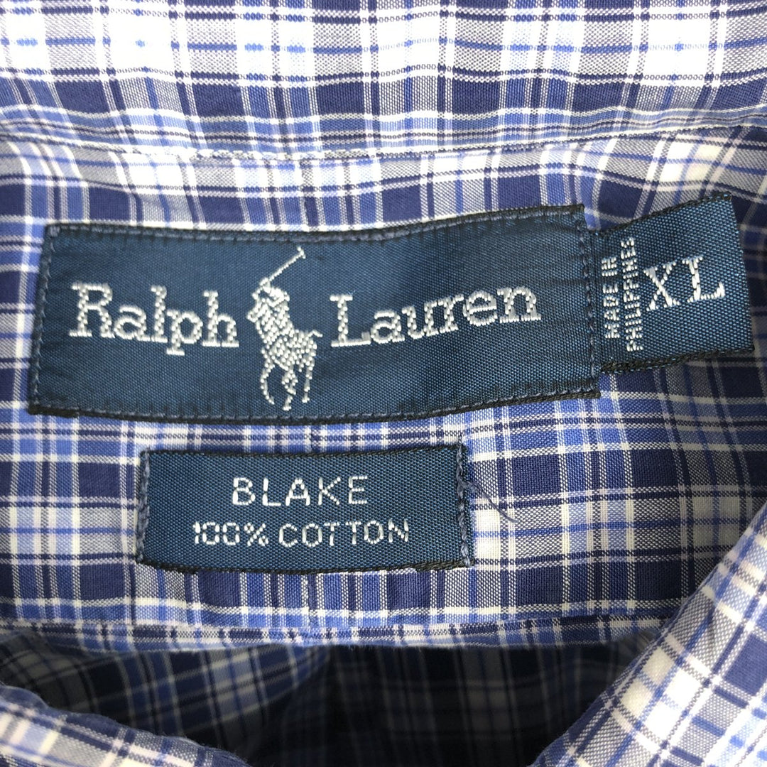 Ralph Lauren BLAKE short sleeve button down check shirt men's XL size cotton blue type Vintage Second Hand