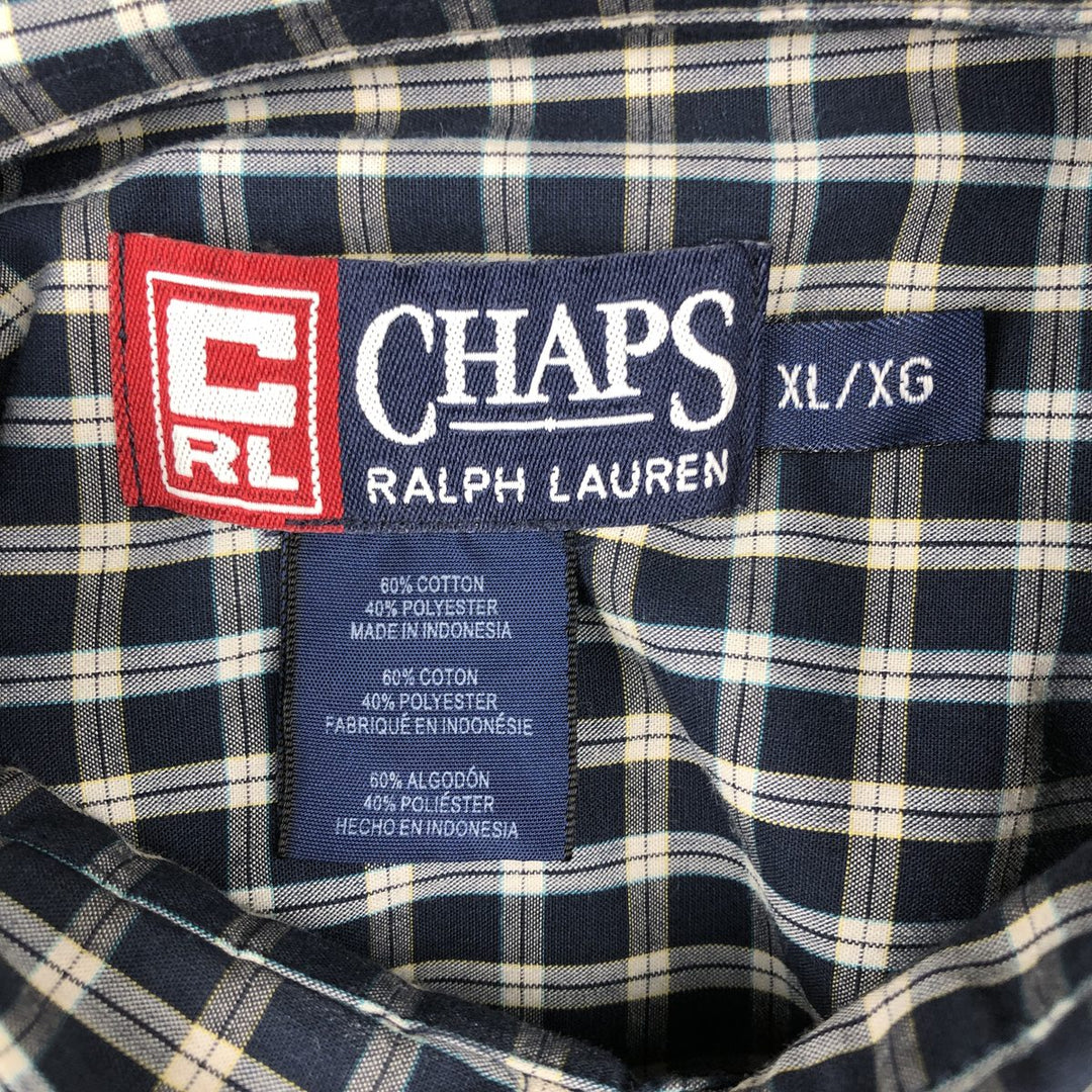 Ralph Lauren CHAPS short sleeve button down check shirt men's XL size cotton navy blue type Vintage Second Hand