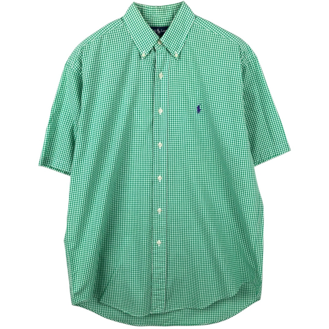 Ralph Lauren BLAKE Gingham Check Short Sleeve Button Down Check Shirt Men's M cotton green type Vintage Second Hand