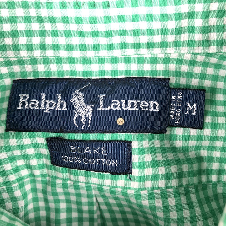 Ralph Lauren BLAKE Gingham Check Short Sleeve Button Down Check Shirt Men's M cotton green type Vintage Second Hand