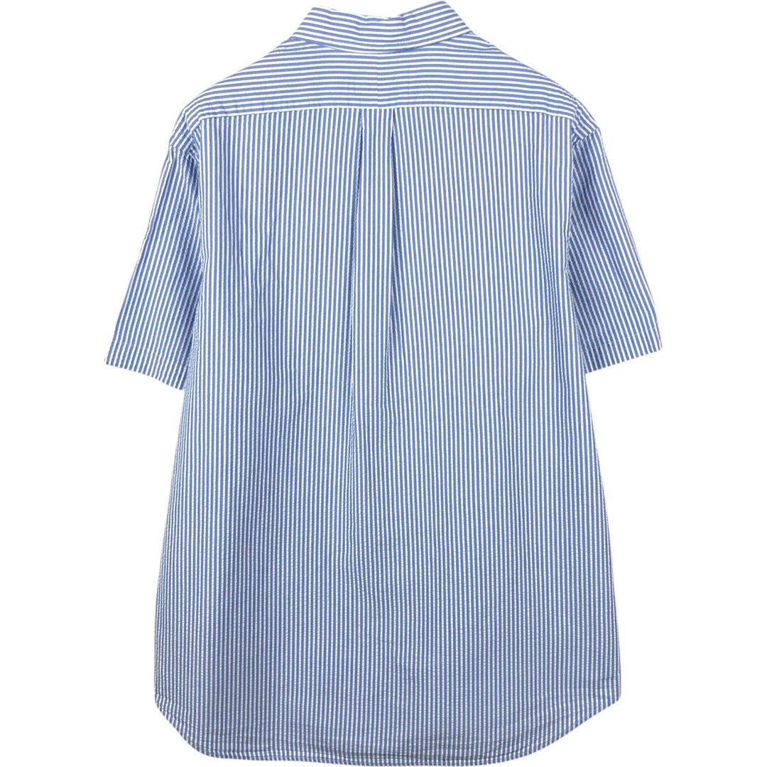 Ralph Lauren Seersucker Short Sleeve Button-Down Striped Shirt Men's XL cotton Blue type light blue Vintage Second Hand