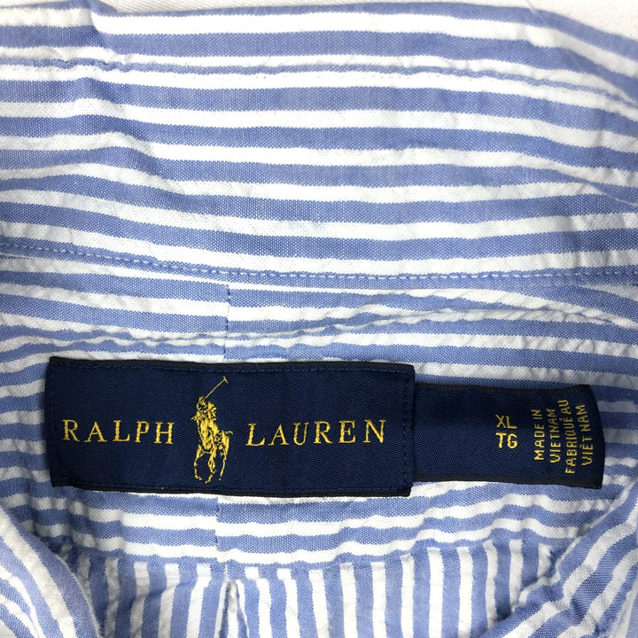 Ralph Lauren Seersucker Short Sleeve Button-Down Striped Shirt Men's XL cotton Blue type light blue Vintage Second Hand