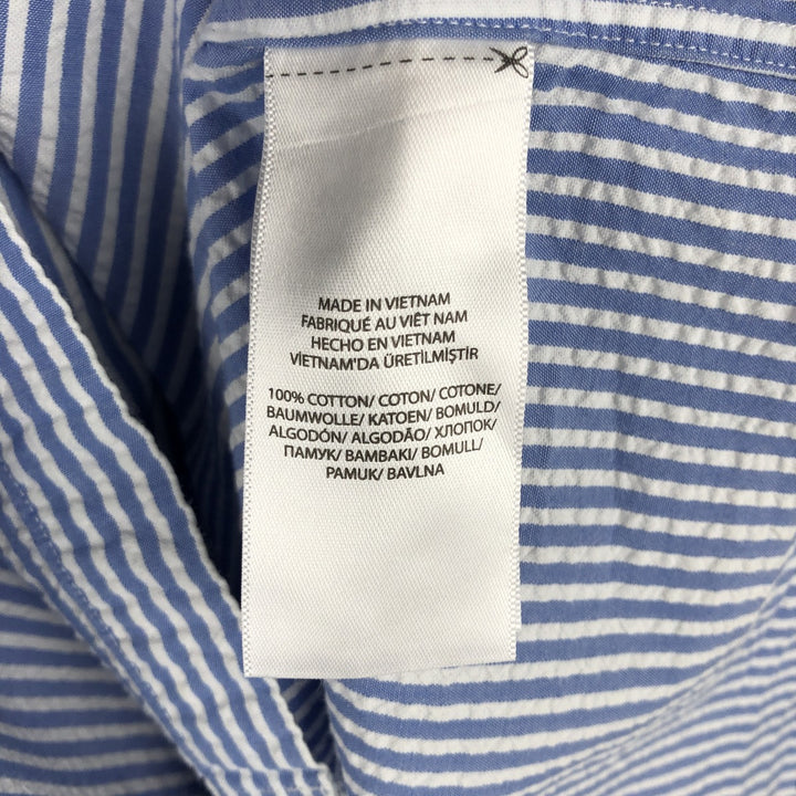 Ralph Lauren Seersucker Short Sleeve Button-Down Striped Shirt Men's XL cotton Blue type light blue Vintage Second Hand