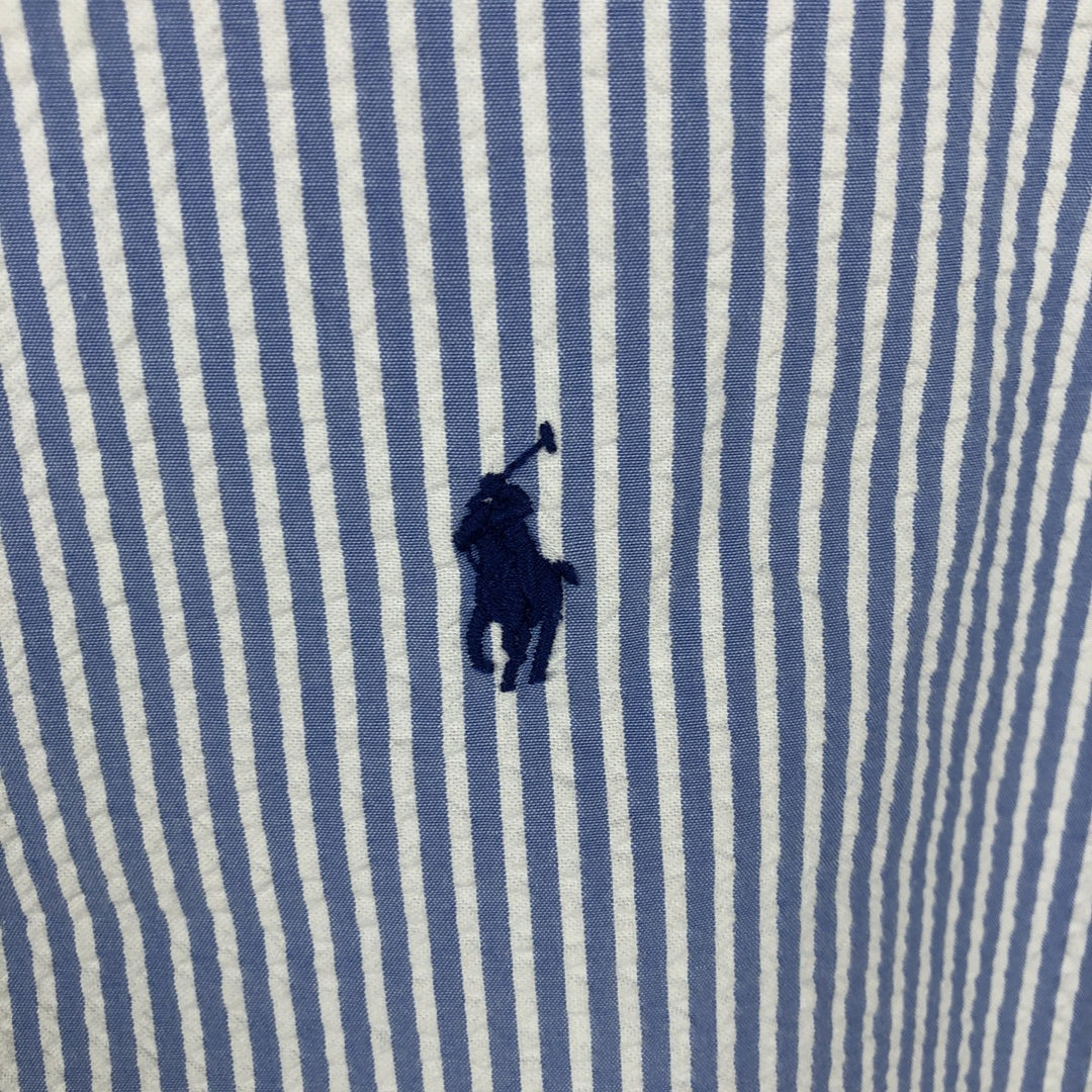 Ralph Lauren Seersucker Short Sleeve Button-Down Striped Shirt Men's XL cotton Blue type light blue Vintage Second Hand