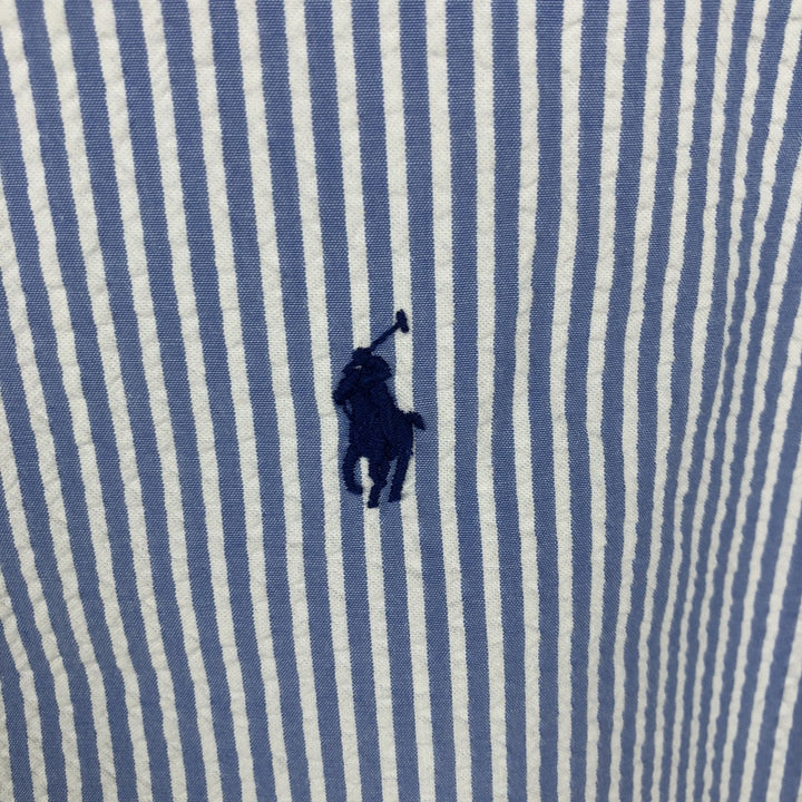 Ralph Lauren Seersucker Short Sleeve Button-Down Striped Shirt Men's XL cotton Blue type light blue Vintage Second Hand