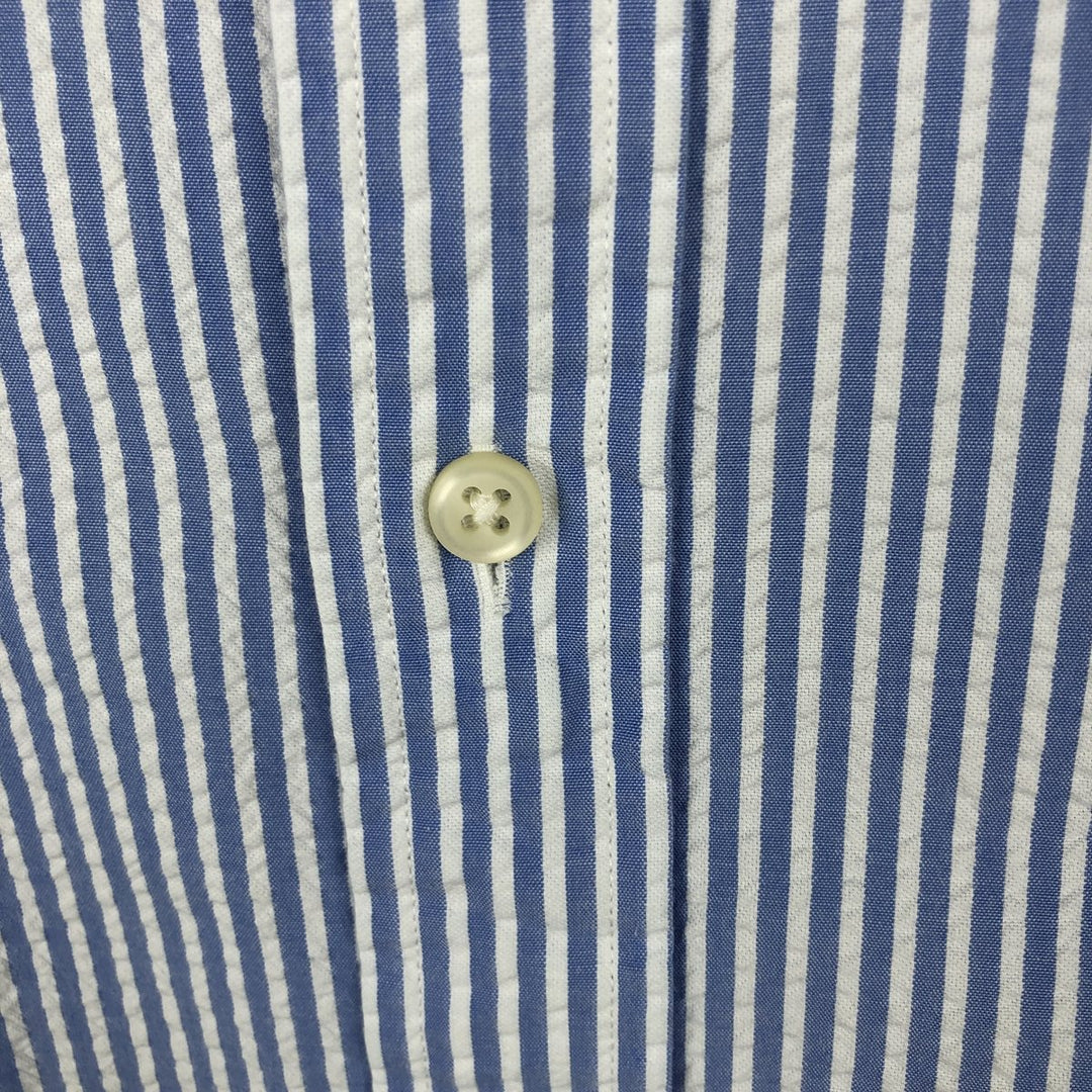 Ralph Lauren Seersucker Short Sleeve Button-Down Striped Shirt Men's XL cotton Blue type light blue Vintage Second Hand
