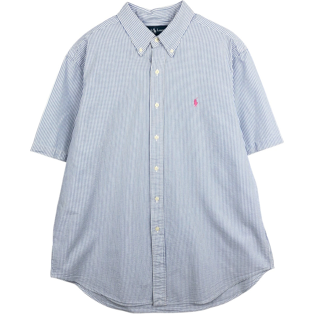 Ralph Lauren Classic Fit Seersucker Short Sleeve Button Down Striped Shirt Men's XL unclear blue type Vintage Second Hand
