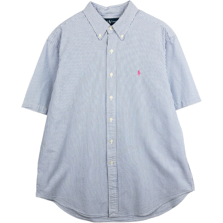 Ralph Lauren Classic Fit Seersucker Short Sleeve Button Down Striped Shirt Men's XL unclear blue type Vintage Second Hand