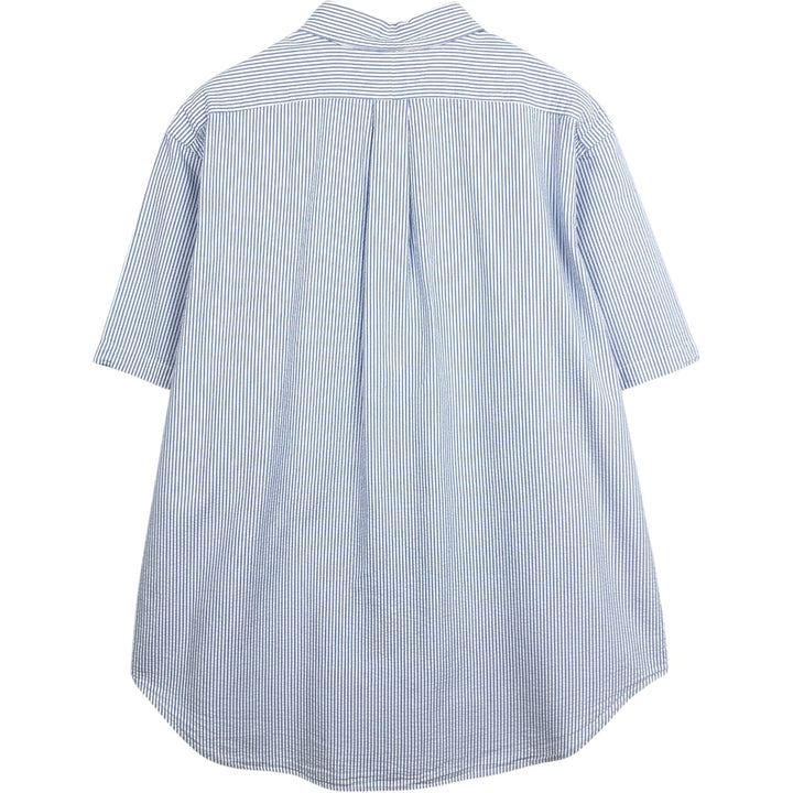 Ralph Lauren Classic Fit Seersucker Short Sleeve Button Down Striped Shirt Men's XL unclear blue type Vintage Second Hand