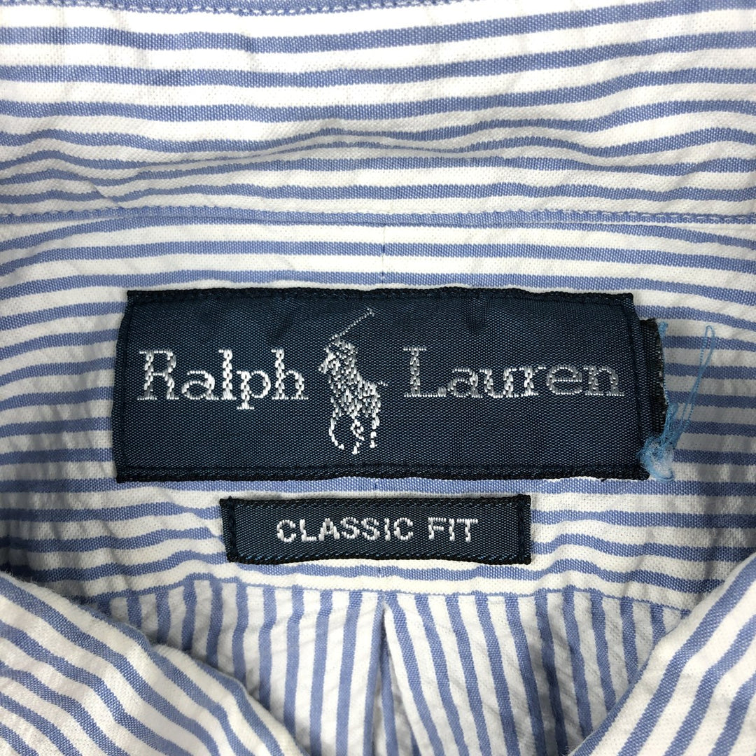 Ralph Lauren Classic Fit Seersucker Short Sleeve Button Down Striped Shirt Men's XL unclear blue type Vintage Second Hand