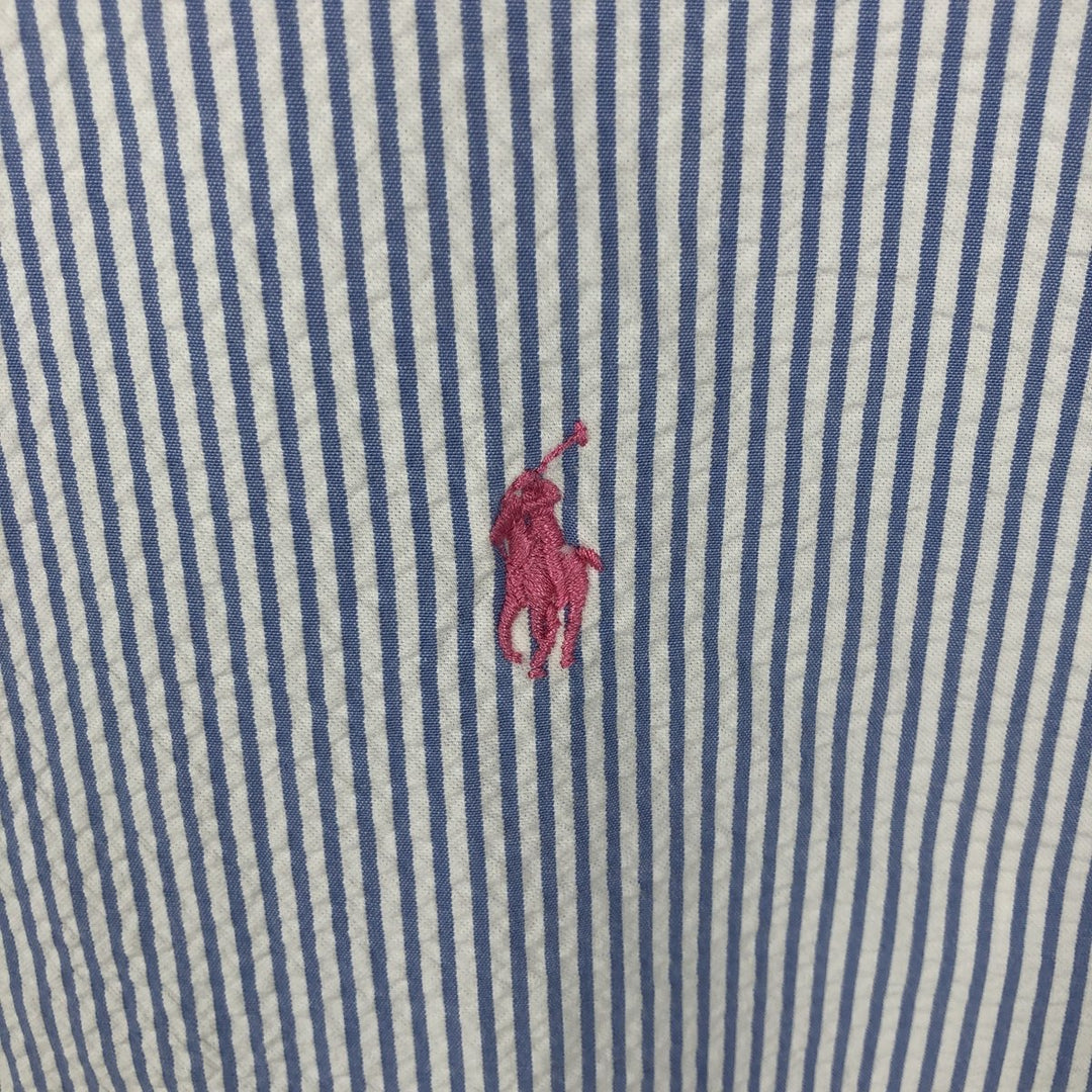 Ralph Lauren Classic Fit Seersucker Short Sleeve Button Down Striped Shirt Men's XL unclear blue type Vintage Second Hand