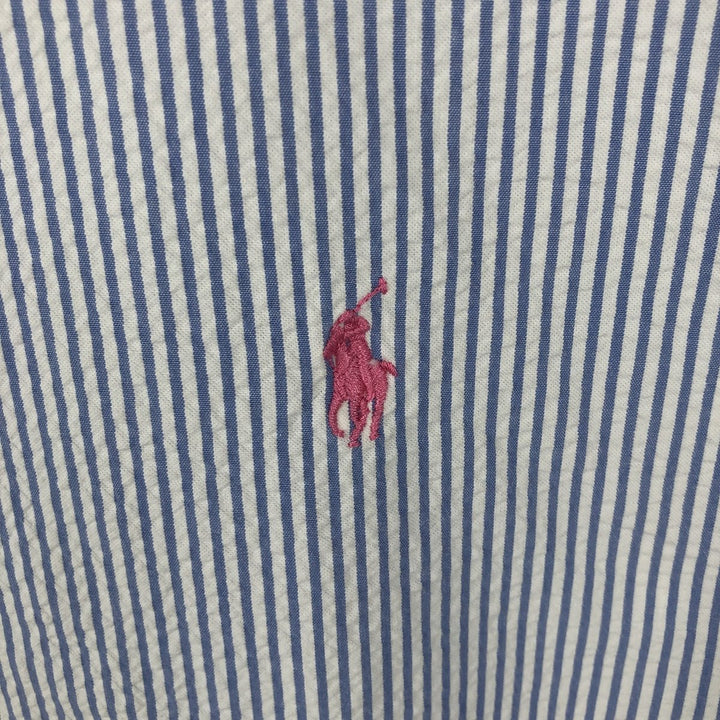 Ralph Lauren Classic Fit Seersucker Short Sleeve Button Down Striped Shirt Men's XL unclear blue type Vintage Second Hand