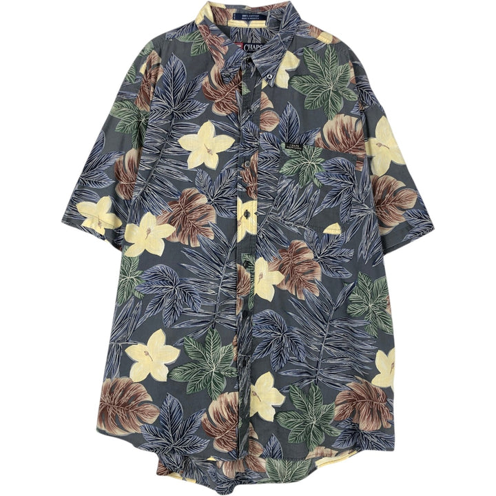 Ralph Lauren CHAPS all-over botanical pattern button-down Hawaiian Aloha shirt, men's size XL (approx.) cotton Charcoal Vintage Second Hand