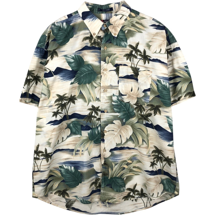 Ralph Lauren CHAPS all-over leaf pattern button-down Hawaiian Aloha shirt, men's size XL. cotton green type Vintage Second Hand