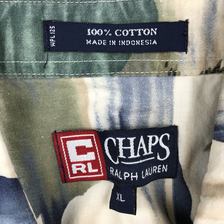 Ralph Lauren CHAPS all-over leaf pattern button-down Hawaiian Aloha shirt, men's size XL. cotton green type Vintage Second Hand