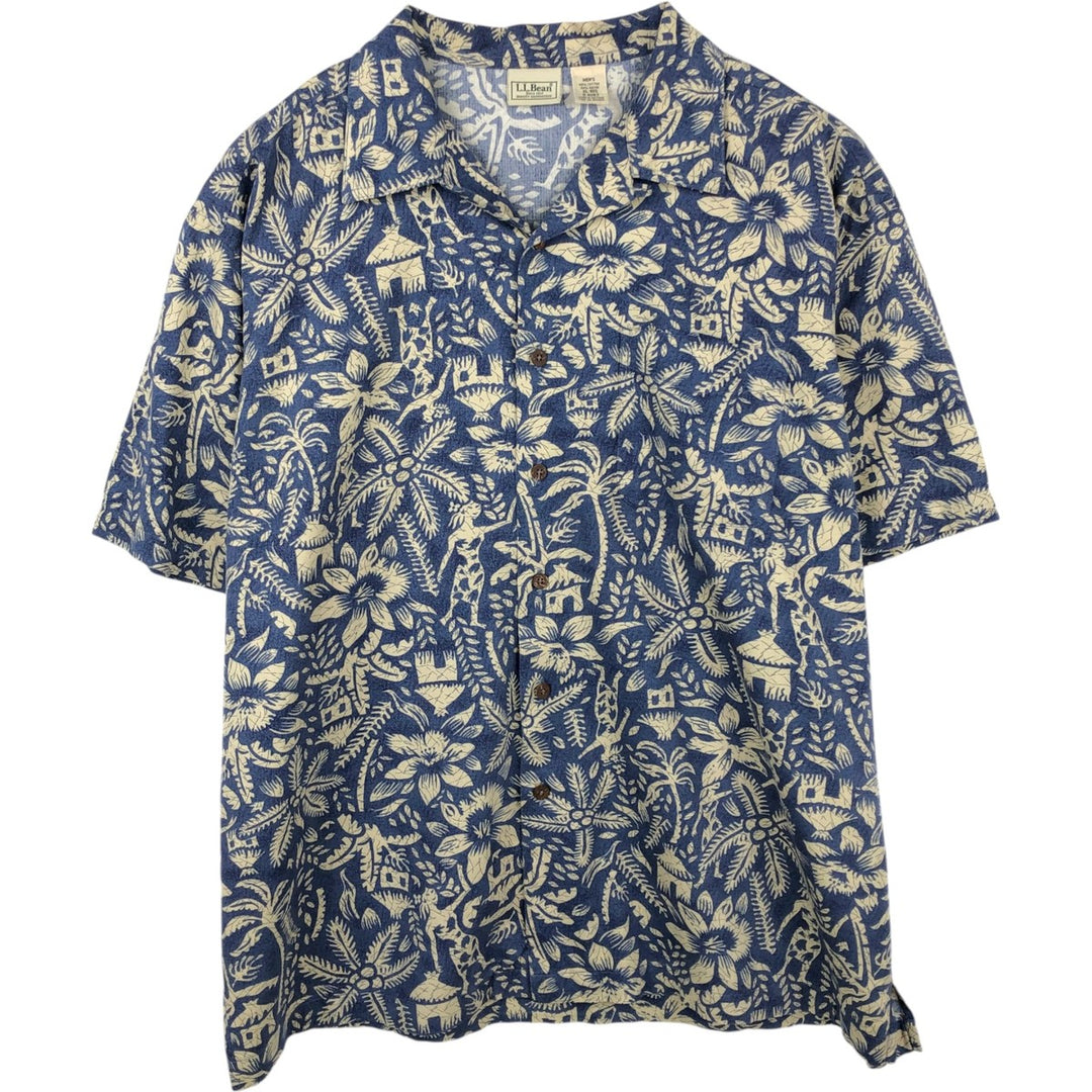 LLBean all-over print Hawaiian Aloha shirt, men's size XL equivalent, vintage. cotton blue type Vintage Second Hand