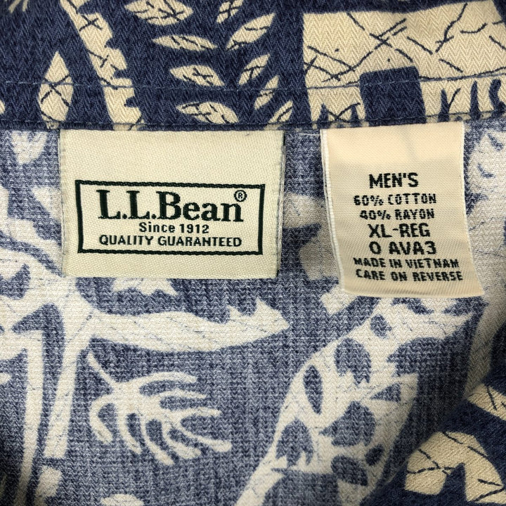 LLBean all-over print Hawaiian Aloha shirt, men's size XL equivalent, vintage. cotton blue type Vintage Second Hand