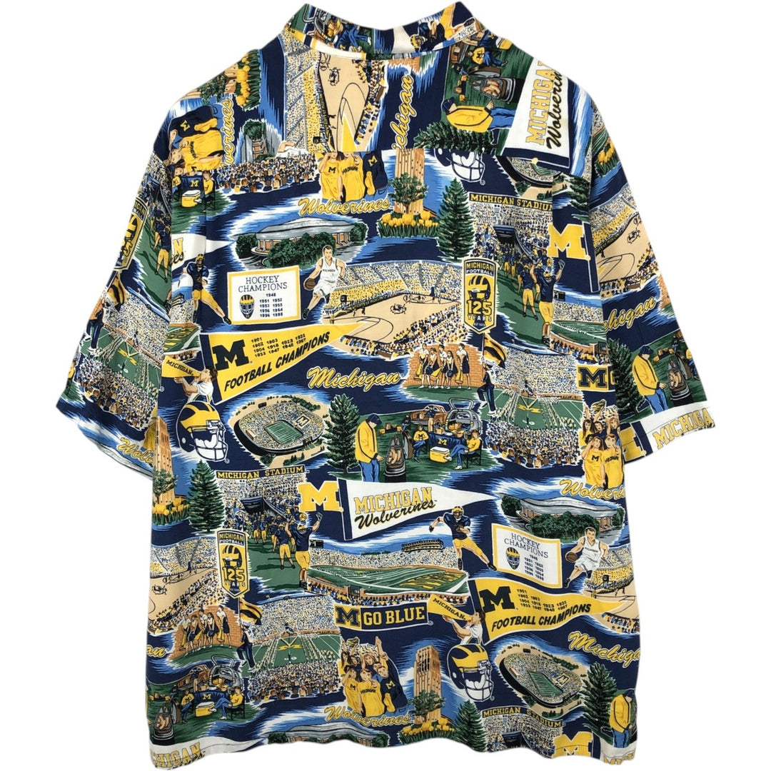 Reyn Spooner MICHIGAN University of Michigan All-Over Print College Rayon Hawaiian Aloha Shirt Men's XL (approx.) Rayon blue type Vintage Second Hand