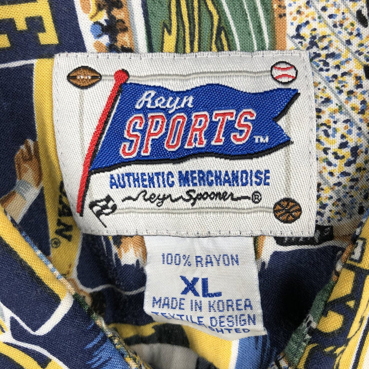 Reyn Spooner MICHIGAN University of Michigan All-Over Print College Rayon Hawaiian Aloha Shirt Men's XL (approx.) Rayon blue type Vintage Second Hand
