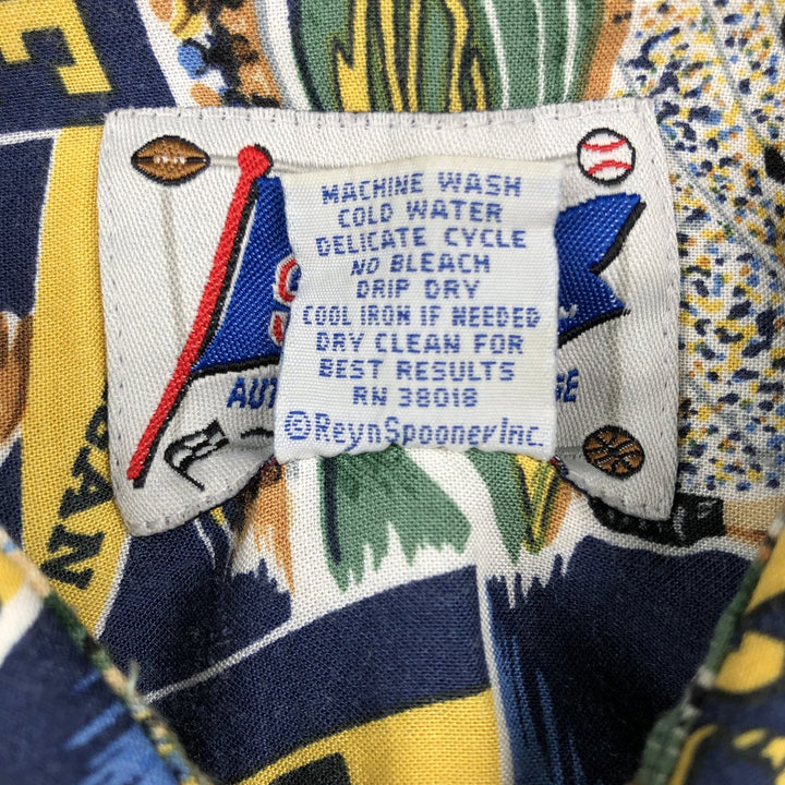 Reyn Spooner MICHIGAN University of Michigan All-Over Print College Rayon Hawaiian Aloha Shirt Men's XL (approx.) Rayon blue type Vintage Second Hand
