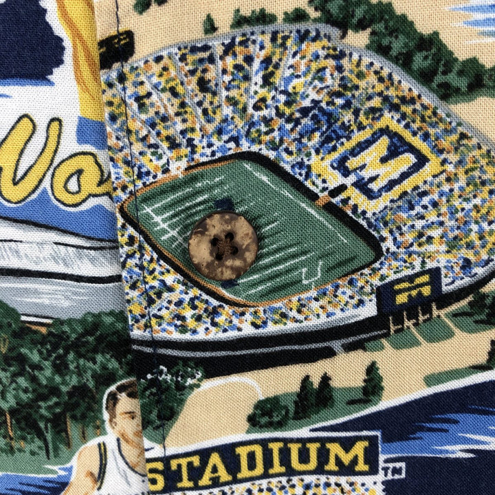 Reyn Spooner MICHIGAN University of Michigan All-Over Print College Rayon Hawaiian Aloha Shirt Men's XL (approx.) Rayon blue type Vintage Second Hand