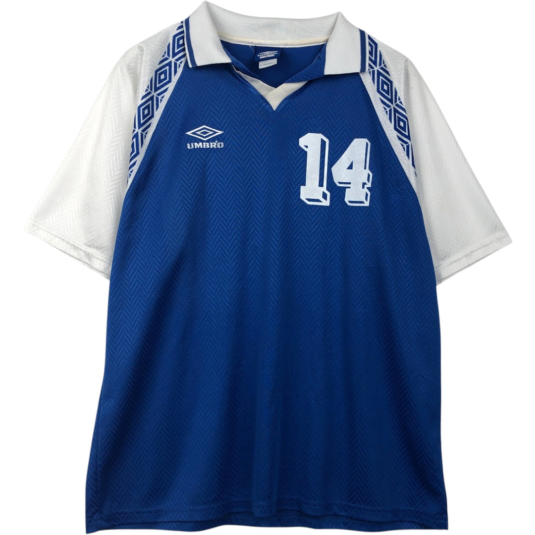 90'S Umbro Blue Tag Two-Tone V-Neck Soccer Jersey Game Shirt Made in USA Men's Size L (Equivalent) Vintage polyester blue type Vintage Second Hand