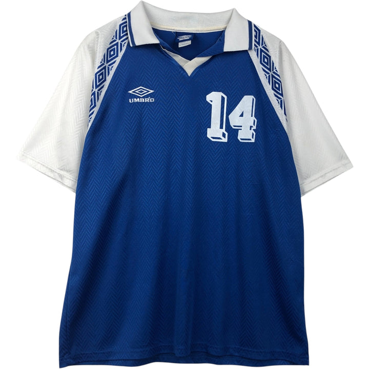 90'S Umbro Blue Tag Two-Tone V-Neck Soccer Jersey Game Shirt Made in USA Men's Size L (Equivalent) Vintage polyester blue type Vintage Second Hand