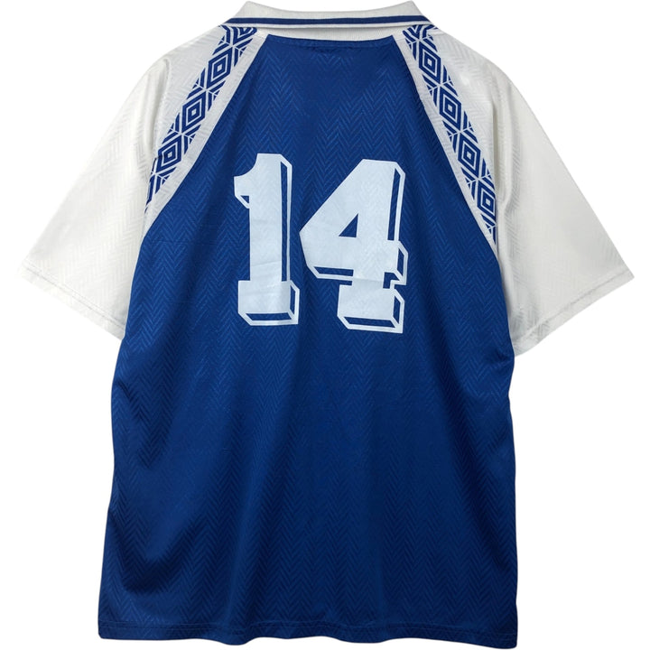 90'S Umbro Blue Tag Two-Tone V-Neck Soccer Jersey Game Shirt Made in USA Men's Size L (Equivalent) Vintage polyester blue type Vintage Second Hand